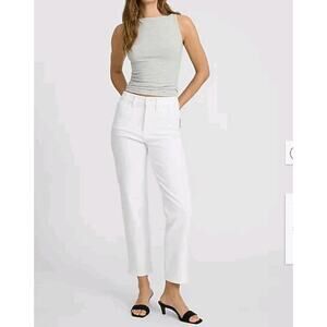 New Express Womens Jeans 14 STRAIGHT CROP HIGH‎ RISE White Raw Hems Stretch